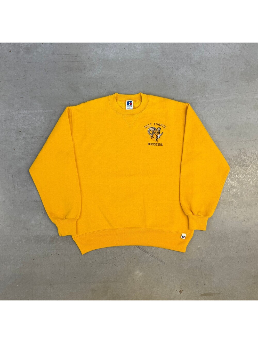 Vintage 90s Russell Athletics Holt Boosters Embroidered Sweatshirt Yellow Large